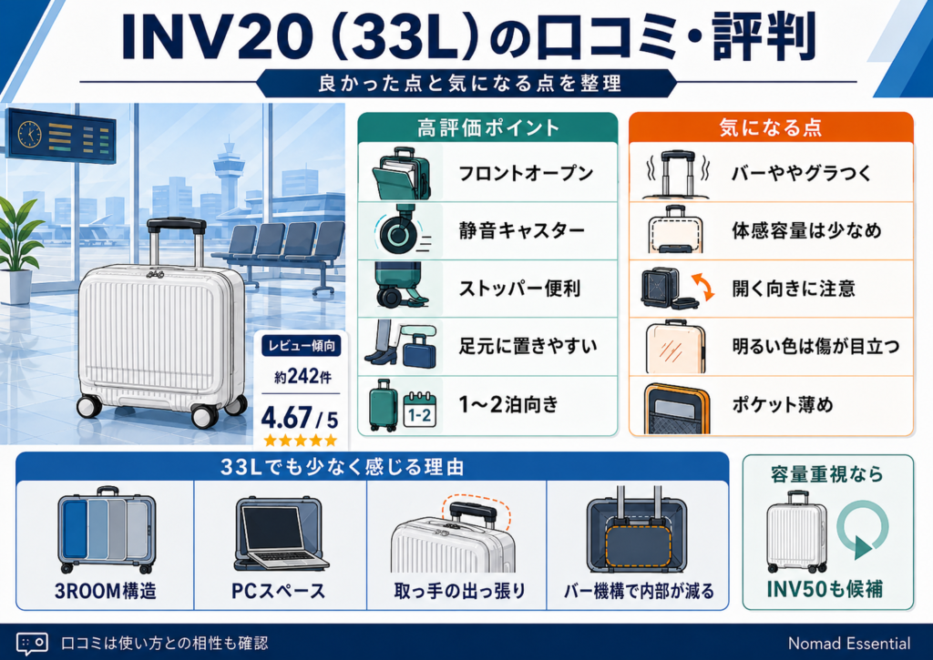 INV20 (33L) の口コミ・評判 — 良かった点と気になる点を整理