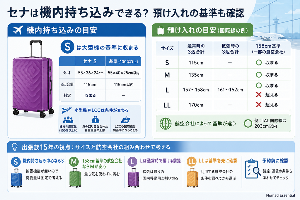 セナは機内持ち込みできる? 預け入れの基準も確認