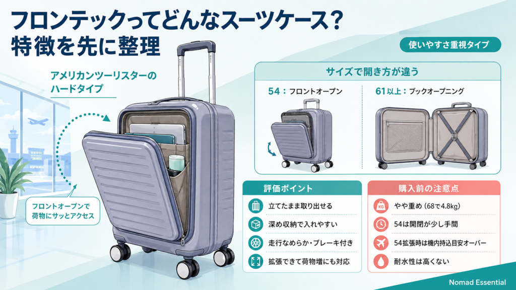 フロンテックはどんなスーツケース? 特徴を先に整理