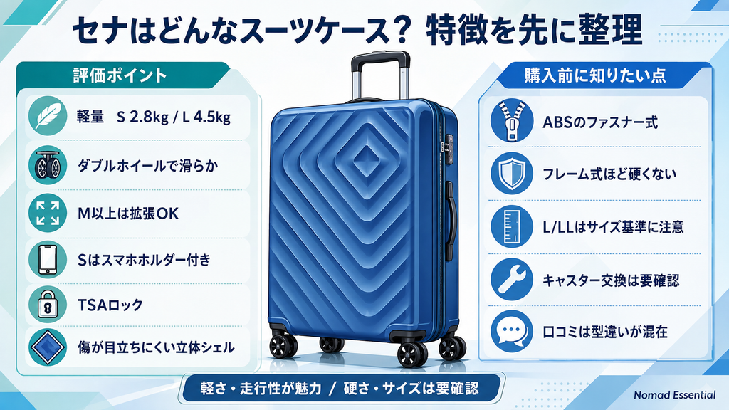 セナはどんなスーツケース? 特徴を先に整理