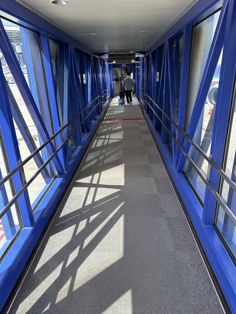 飛行機に向かう通路の様子。