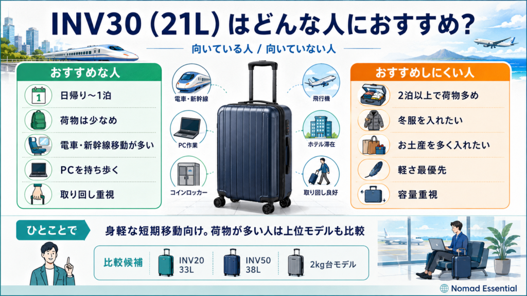 INV30 (21L) はどんな人におすすめ? おすすめしにくい人は?