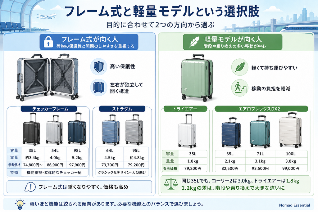 フレーム式と軽量モデルという選択肢