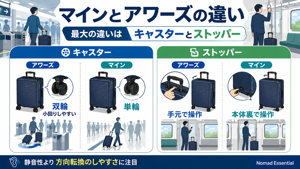 キャスターとストッパーがいちばんの違い