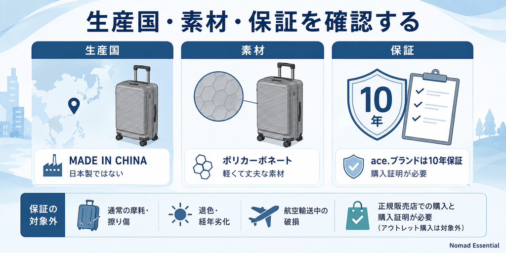 生産国・素材・保証を確認する