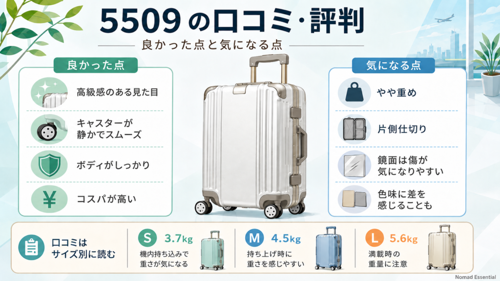 5509 の口コミ・評判 — 良かった点と気になる点