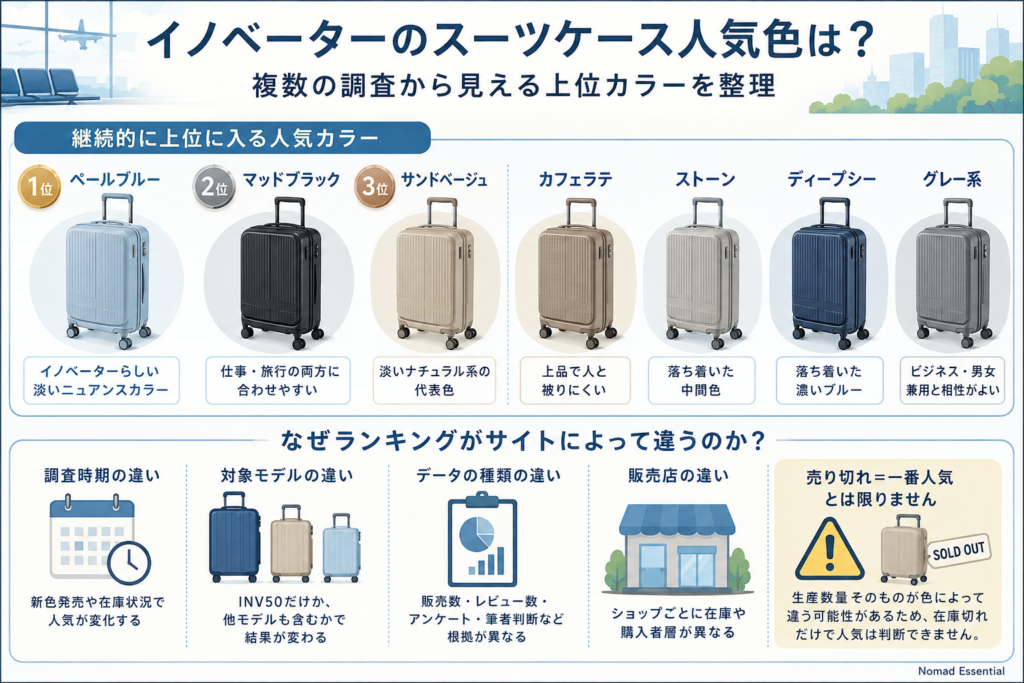 イノベーターのスーツケース人気色は? 上位に入るカラーを整理