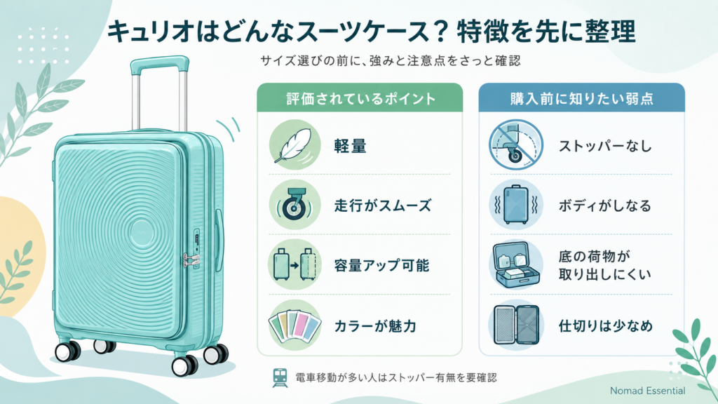 キュリオはどんなスーツケース? 特徴を先に整理