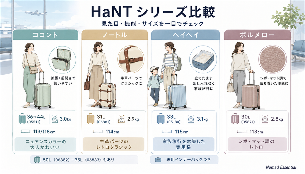 HaNTのシリーズ別の特徴を比較