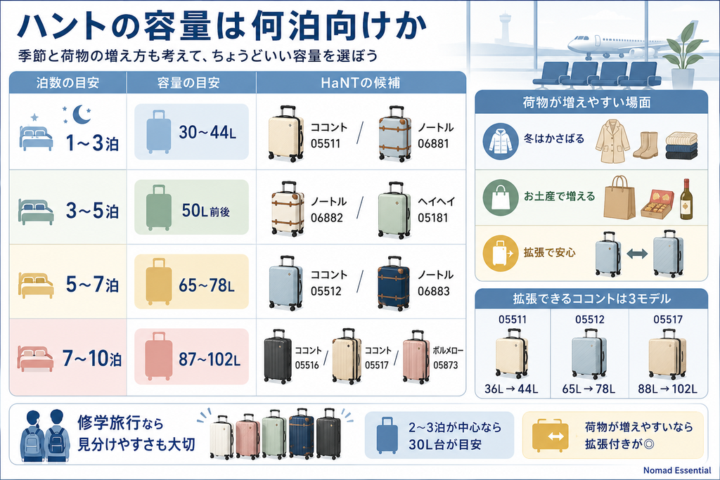 ハントの容量は何泊向けか