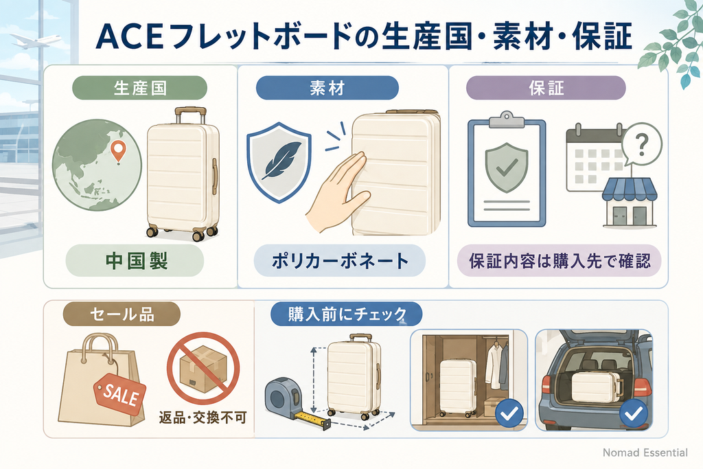 ACEフレットボードの生産国・素材・保証