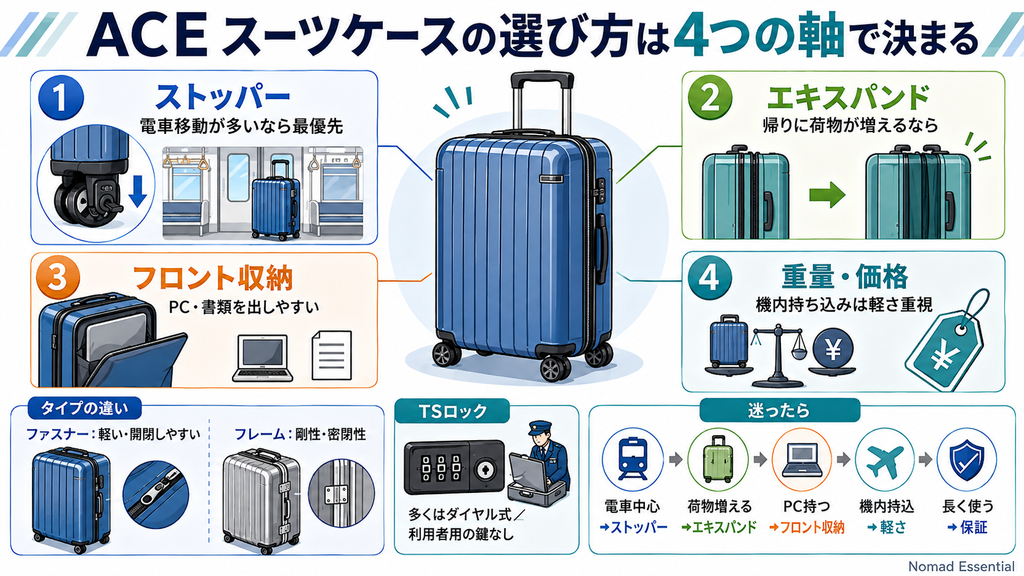 ACE スーツケースの選び方は4つの軸で決まる