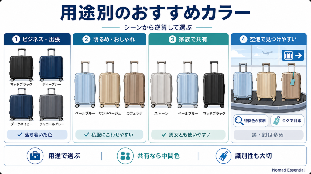 用途別のおすすめカラー — シーンから逆算して選ぶ