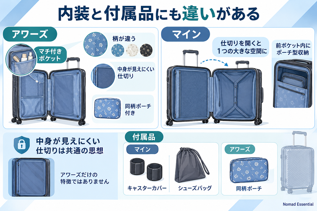 内装と付属品にも違いがある