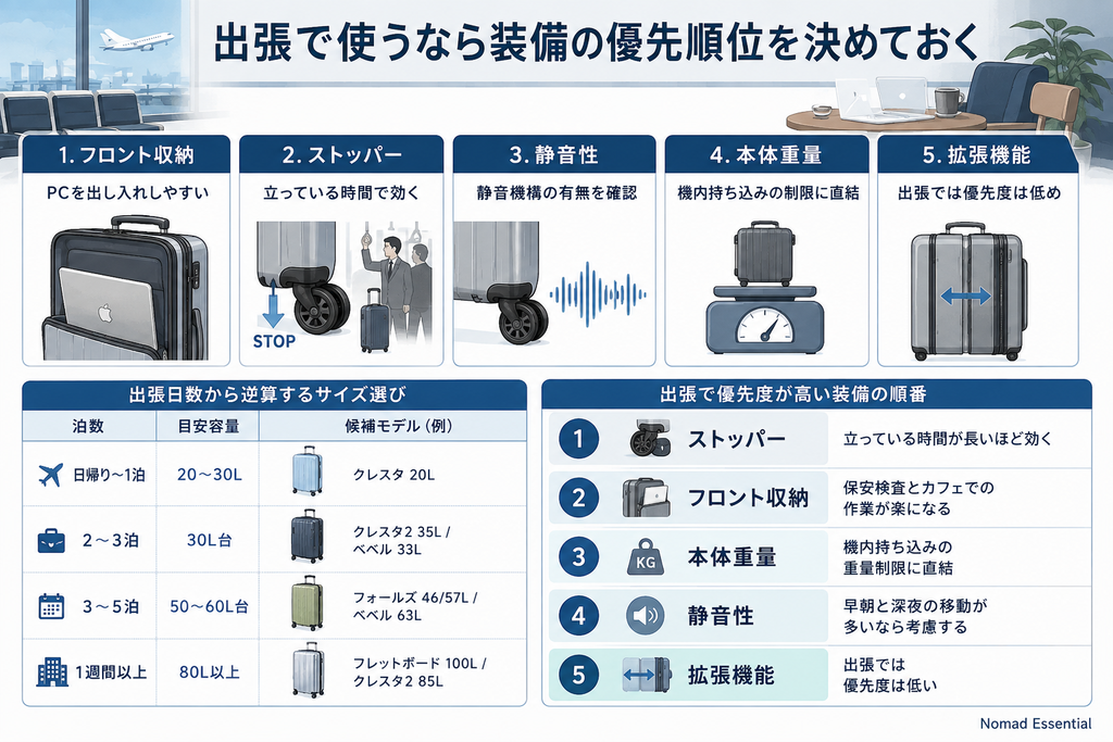 出張で使うなら装備の優先順位を決めておく