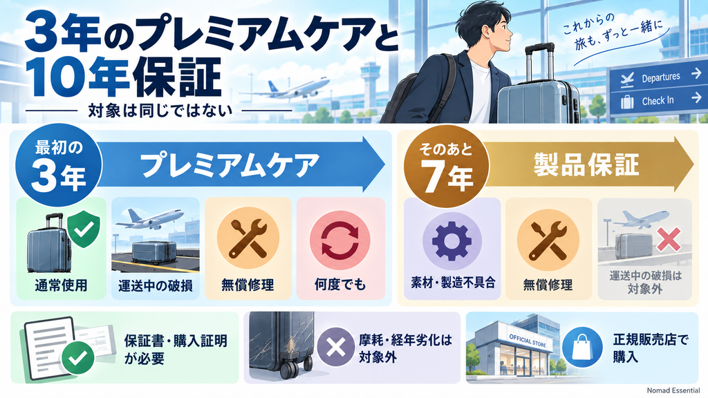 3年のプレミアムケアと10年保証は対象が違う