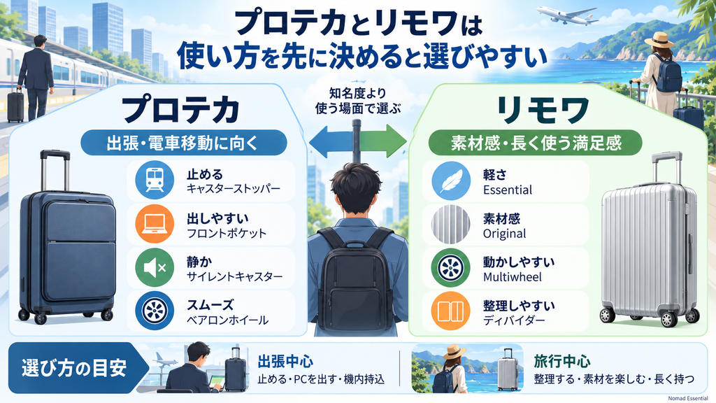 プロテカとリモワは使い方を先に決めると選びやすい