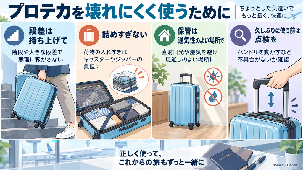 壊れにくく使うには段差と詰めすぎと保管に気をつける