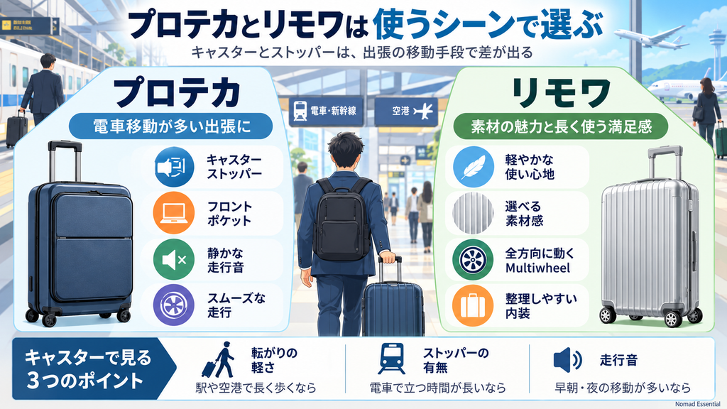 キャスターとストッパーは出張の移動手段で差が出る