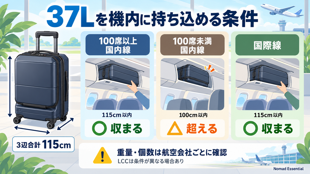 37Lを機内に持ち込める条件を確認する