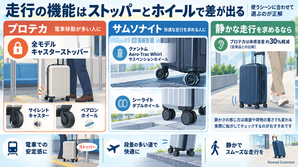 走行の機能はストッパーとホイールで差が出る