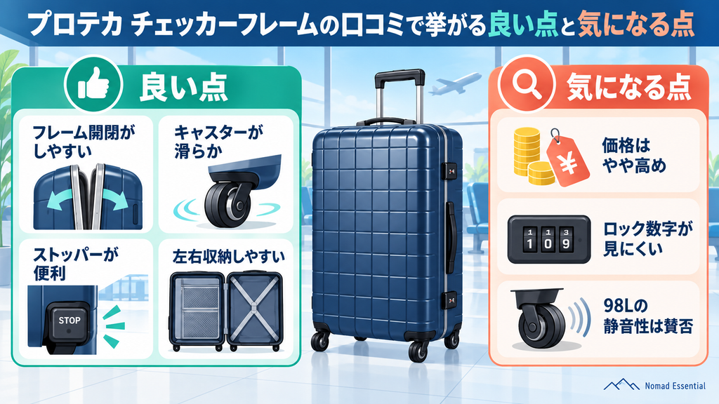 プロテカ チェッカーフレームの口コミで挙がる良い点と気になる点