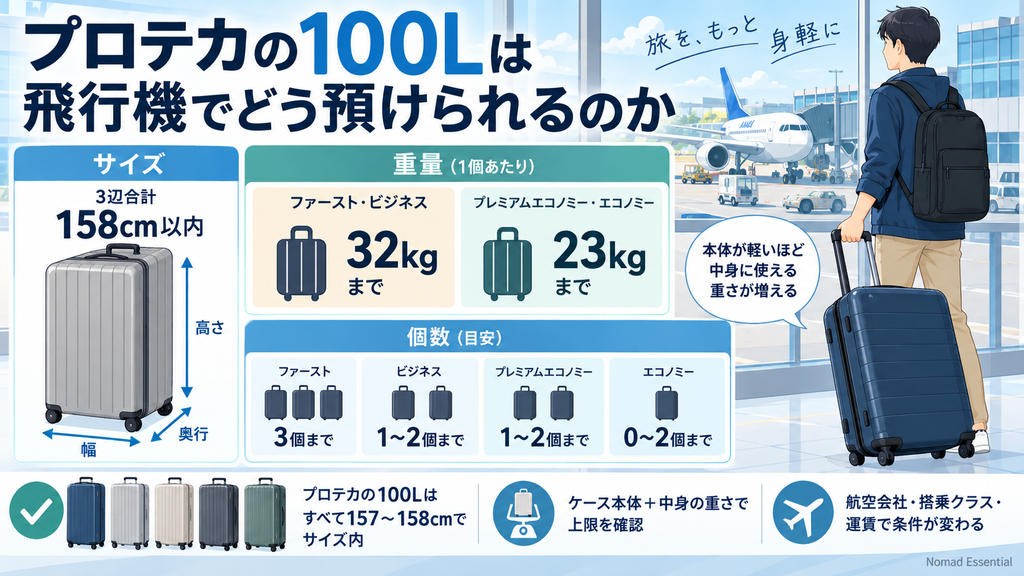 プロテカの100Lは飛行機でどう預けられる？