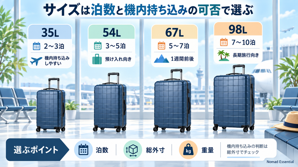 サイズは泊数と機内持ち込みの可否から選ぶ
