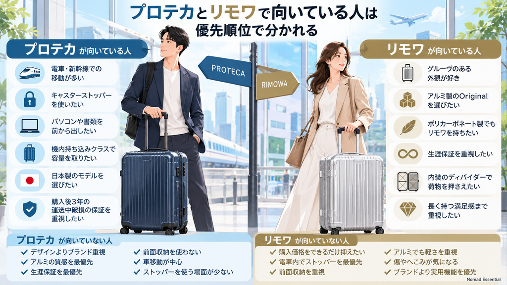 プロテカとリモワで向いている人は優先順位で分かれる