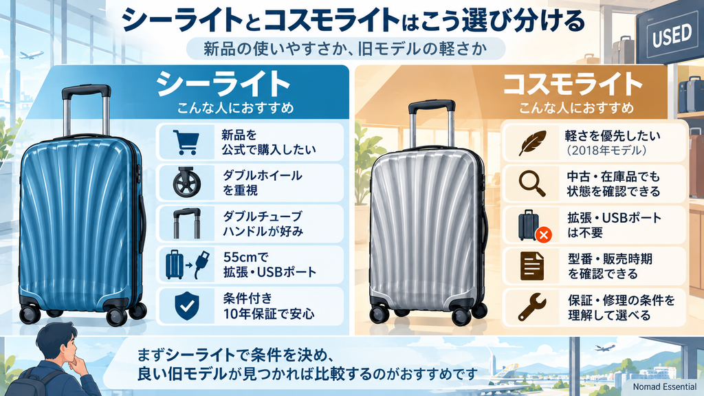シーライトとコスモライトの選び分け
