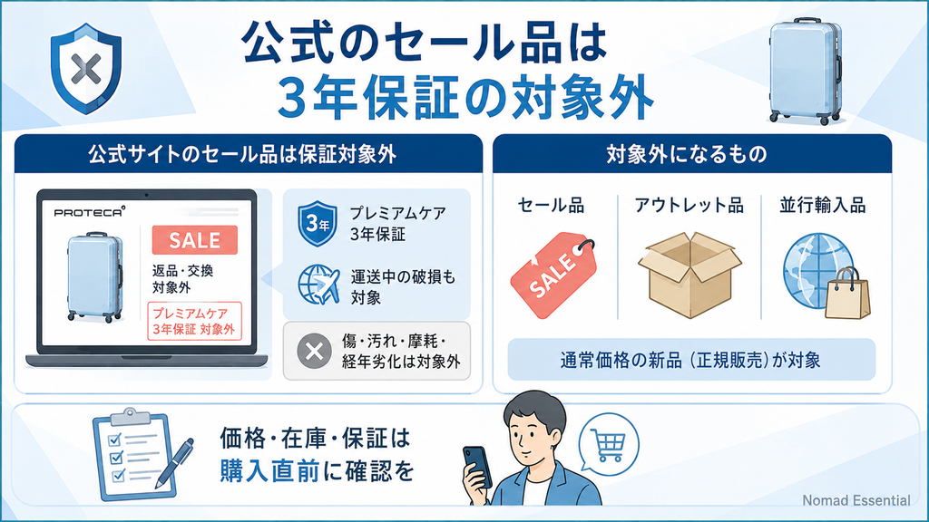 公式のセール品は3年保証の対象外