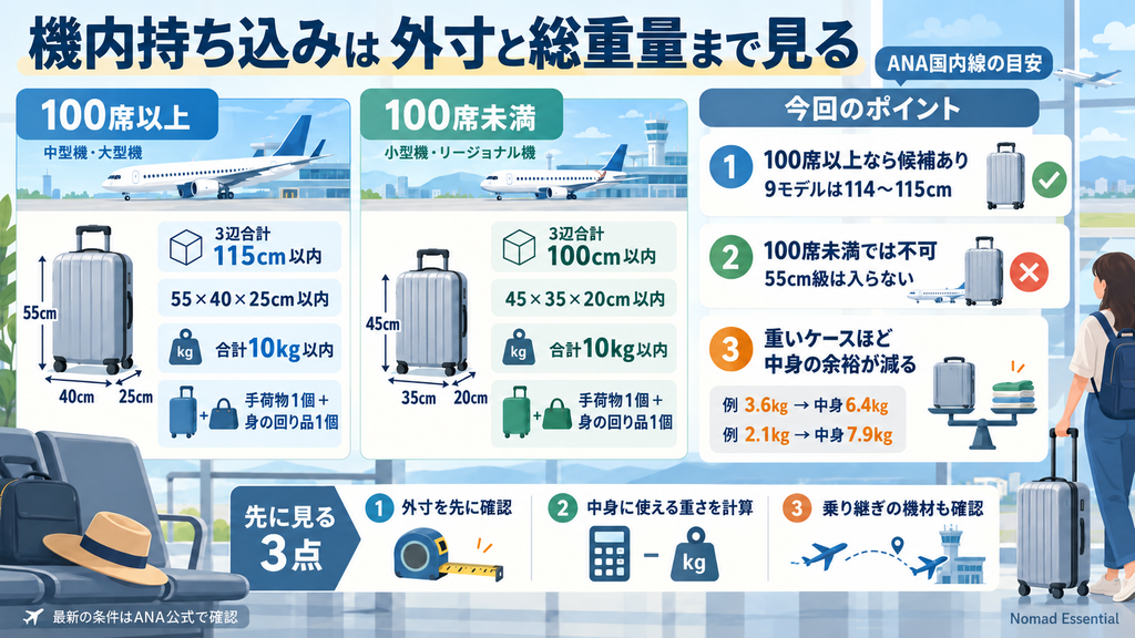 機内持ち込みは外寸と総重量まで見る