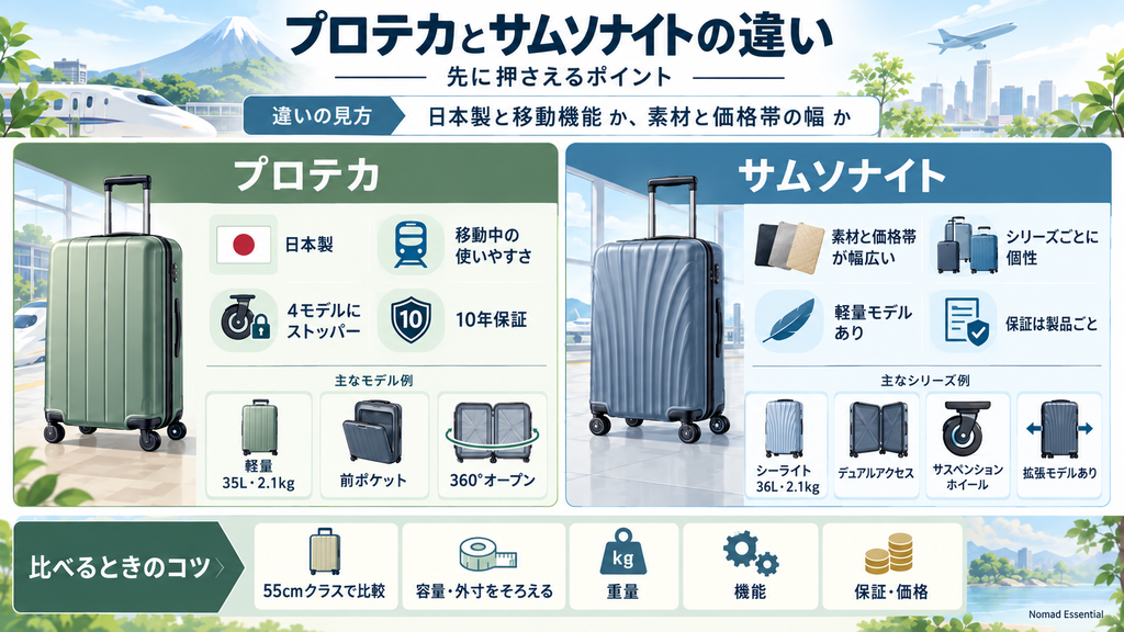 プロテカとサムソナイトの違いを整理