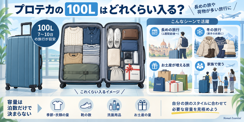 プロテカの100Lはどれくらい入るのか