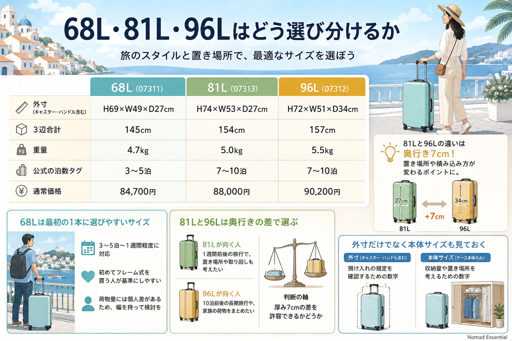 68L・81L・96Lはどう選び分けるか