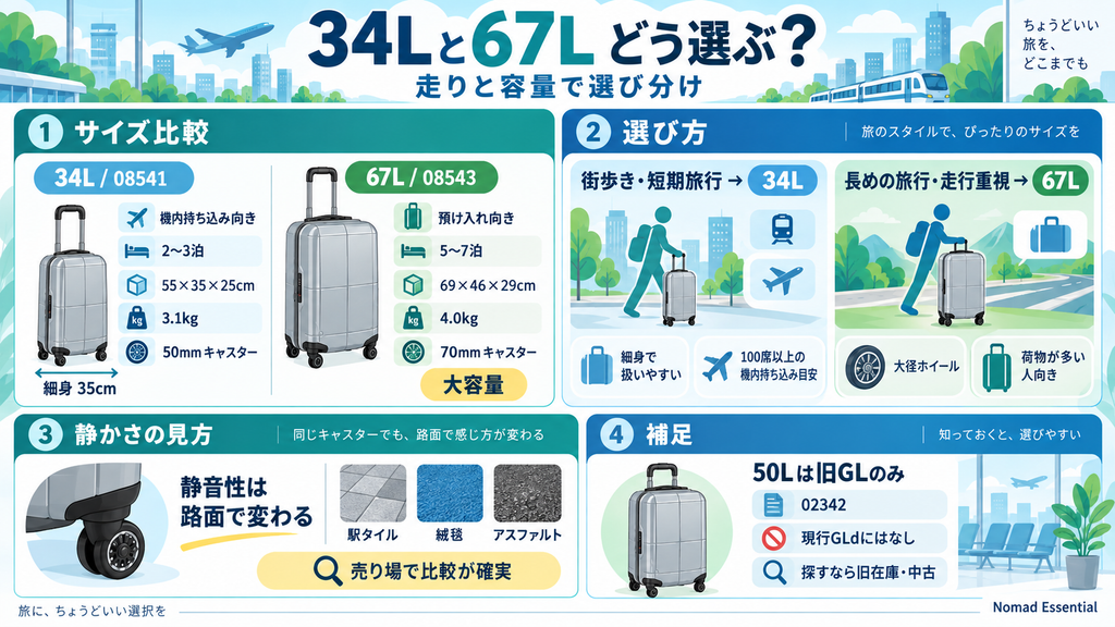 34Lと67Lは走りと容量で選び分ける
