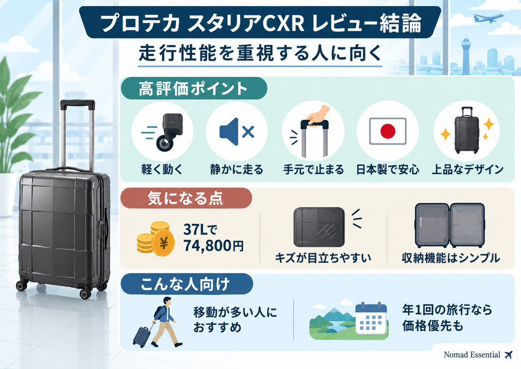 プロテカ スタリアCXRのレビュー結論
